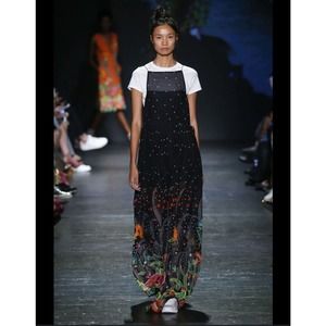 Vivienne Tam 2017 Runway Silk Blend Modern Jumper Flowing Dress Sz M Dry Cleaned